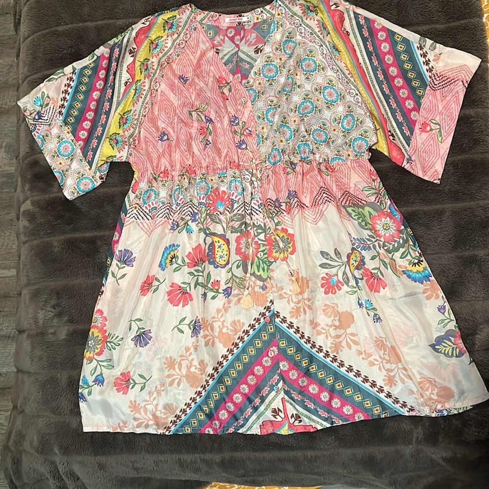 Johny was  satin/silk floral print cover up dress